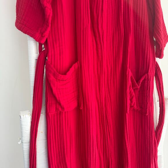 Muslin Comfort Cotton Robe L/XL Red Full Length Gauze Spa Relax Loungewear - Picture 7 of 11